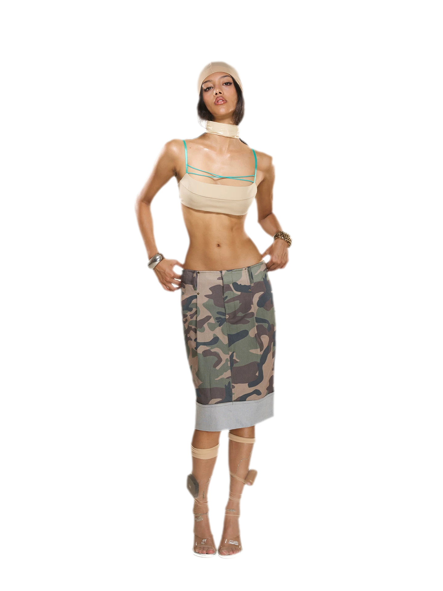 Washed Camouflage Pleated Skirt