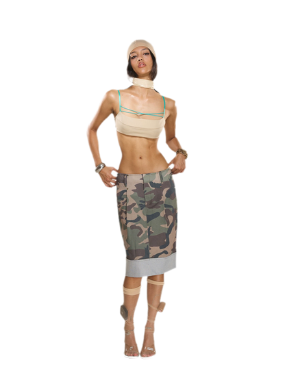 Washed Camouflage Pleated Skirt