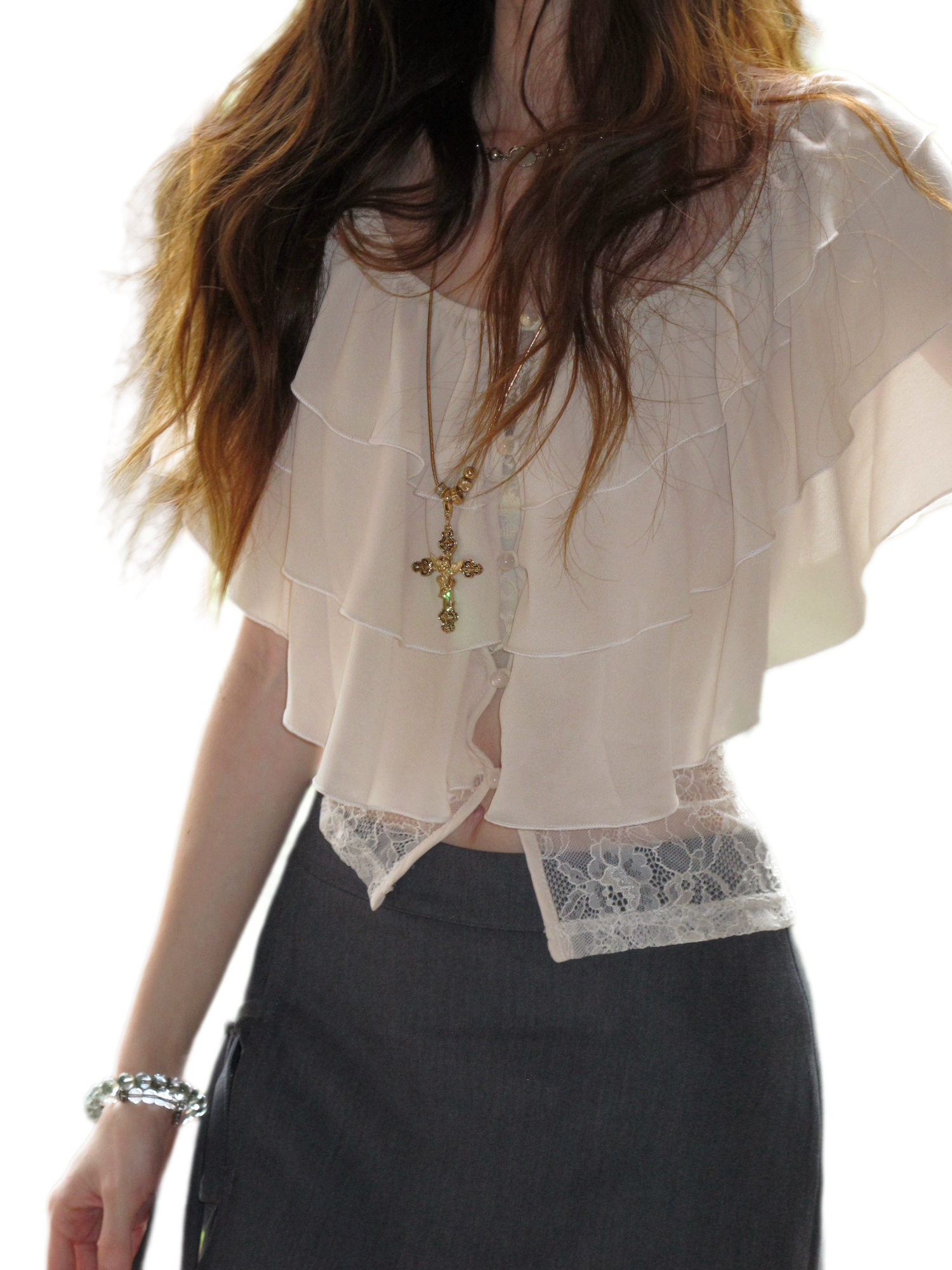 Milk Almond Ruffle Blouse