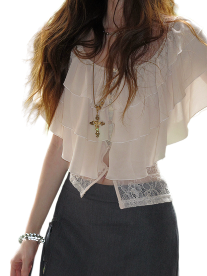 Milk Almond Ruffle Blouse