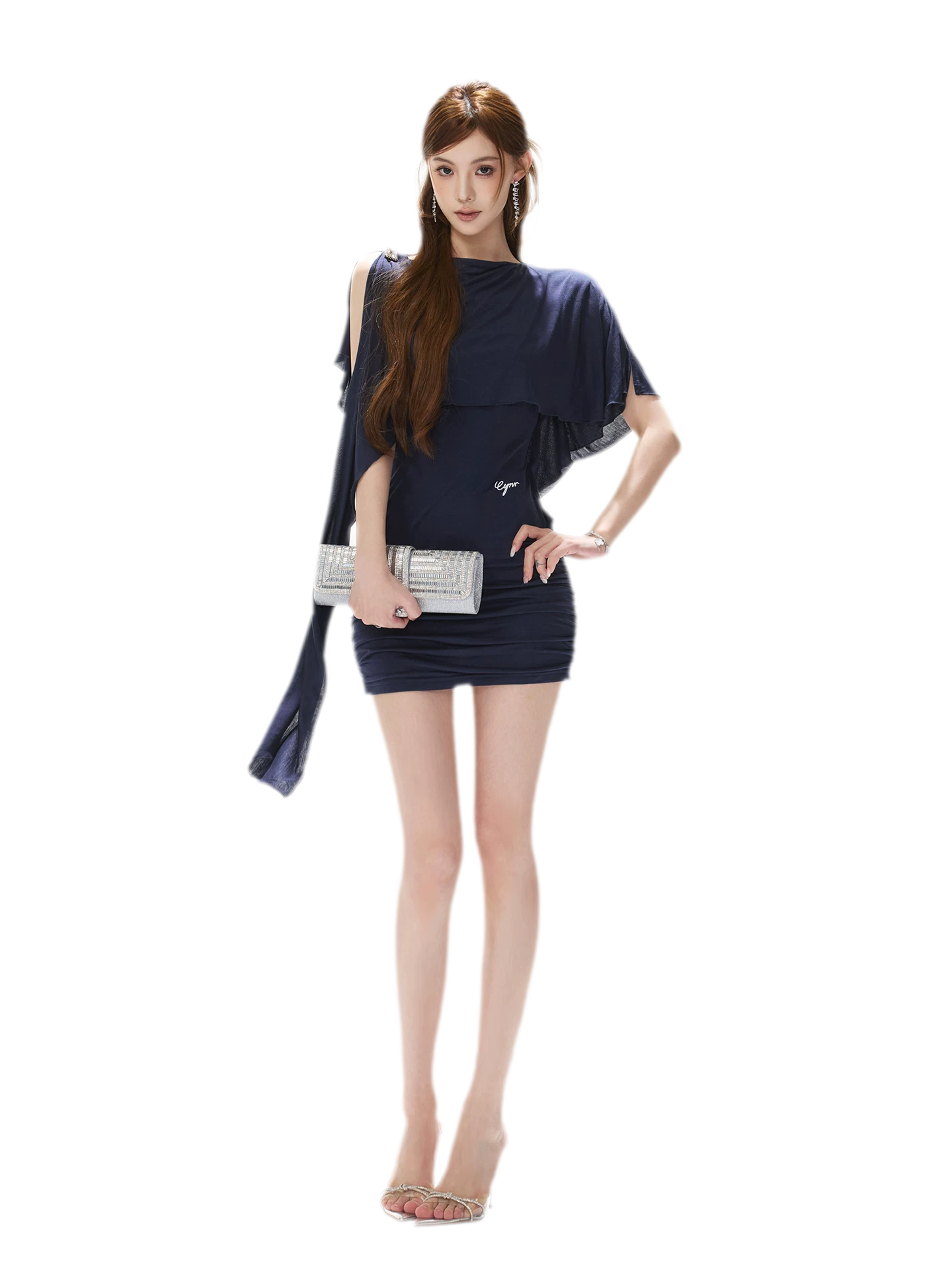 Cape One-Shoulder Dress