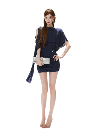 Cape One-Shoulder Dress