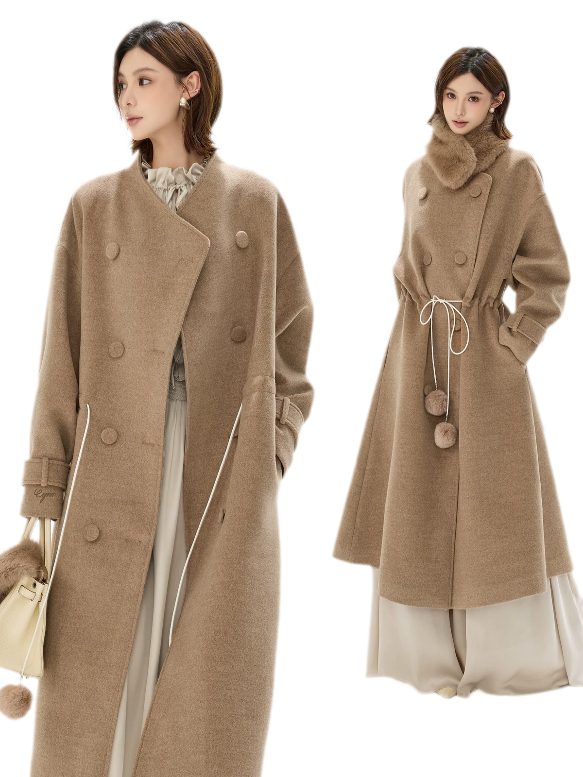 Detachable Fur Collar A-Line Coat