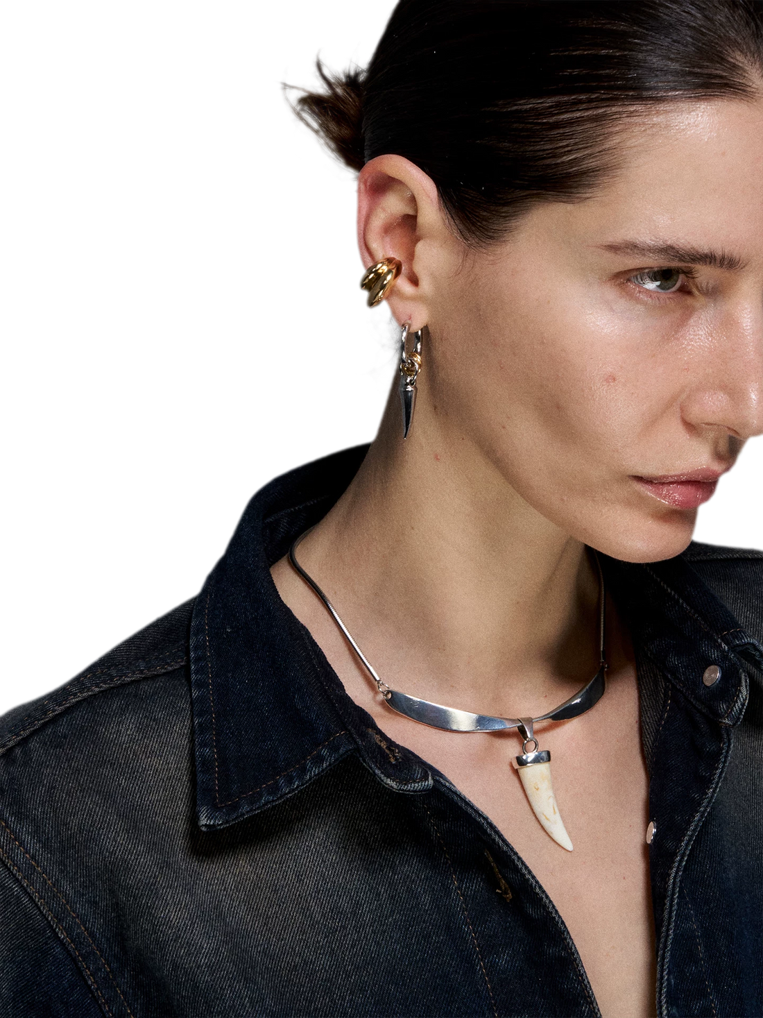 Gold &amp; Silver Tooth Design Earrings