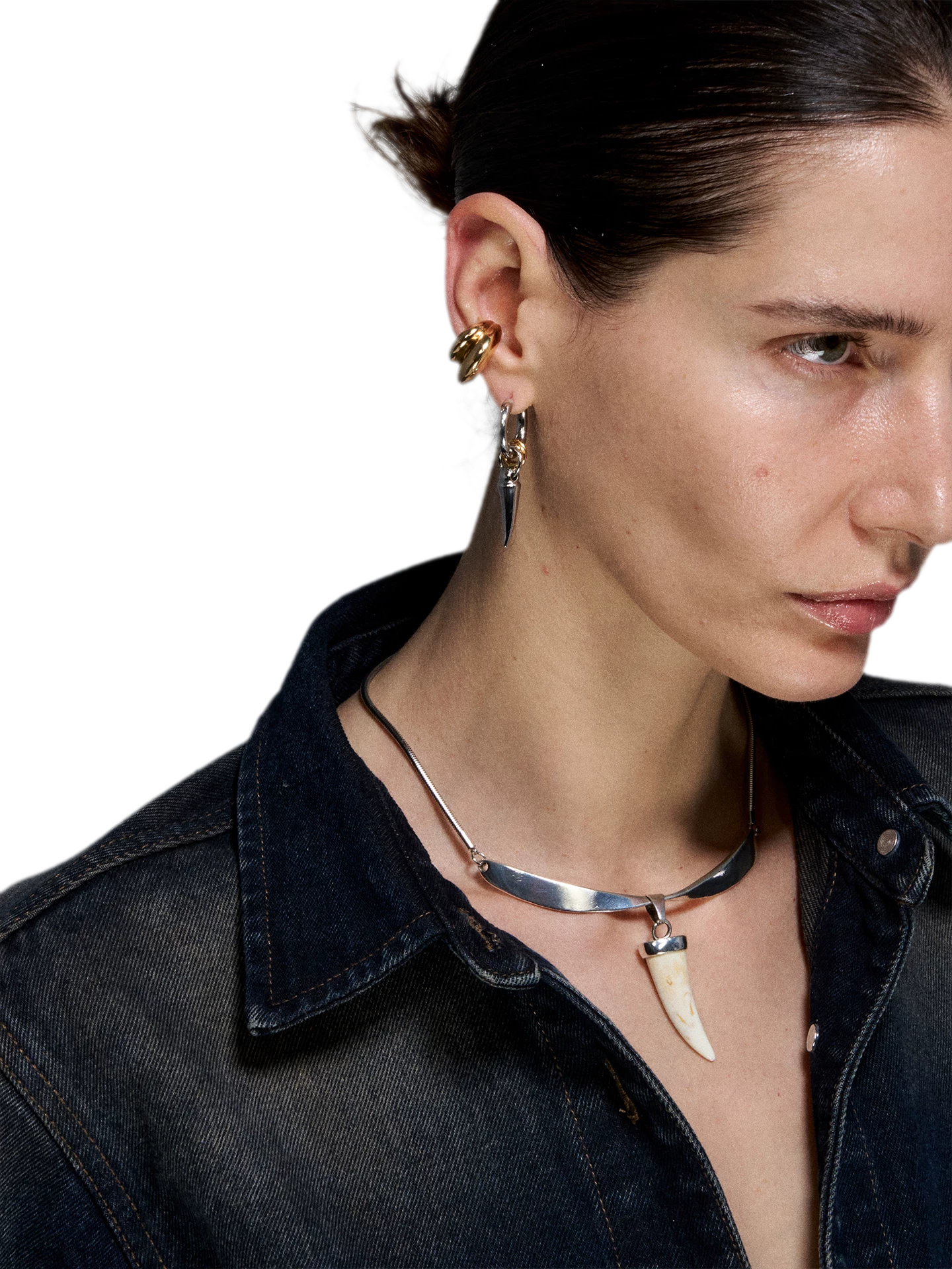 Gold &amp; Silver Tooth Design Earrings