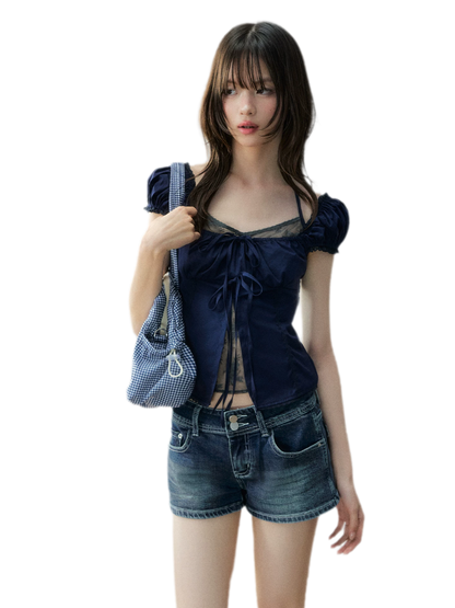 French Lace Puff Blouse