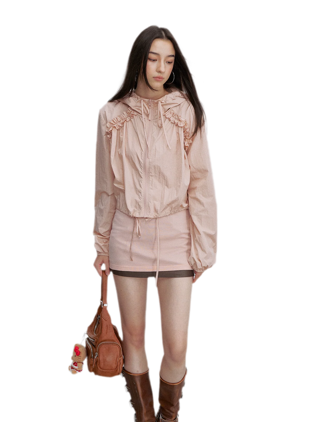 Nylon Ruffle Hooded Jacket