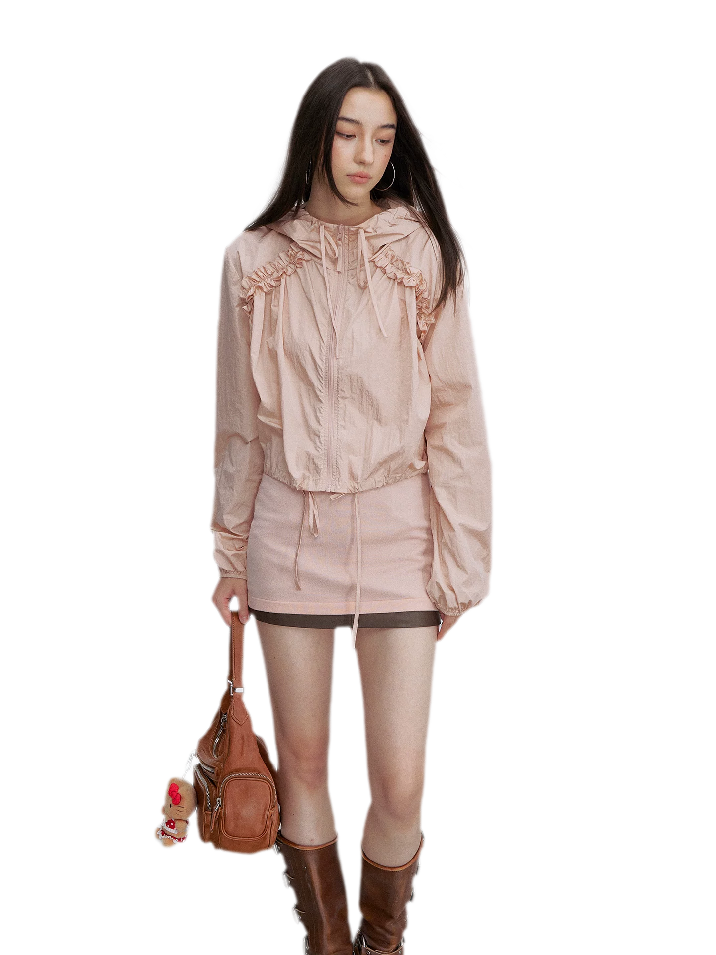 Nylon Ruffle Hooded Jacket
