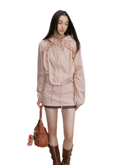 Nylon Ruffle Hooded Jacket
