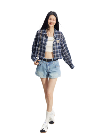 Embroidered Denim Shorts