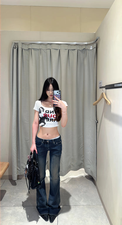 Graphic Cropped Crewneck T-Shirt
