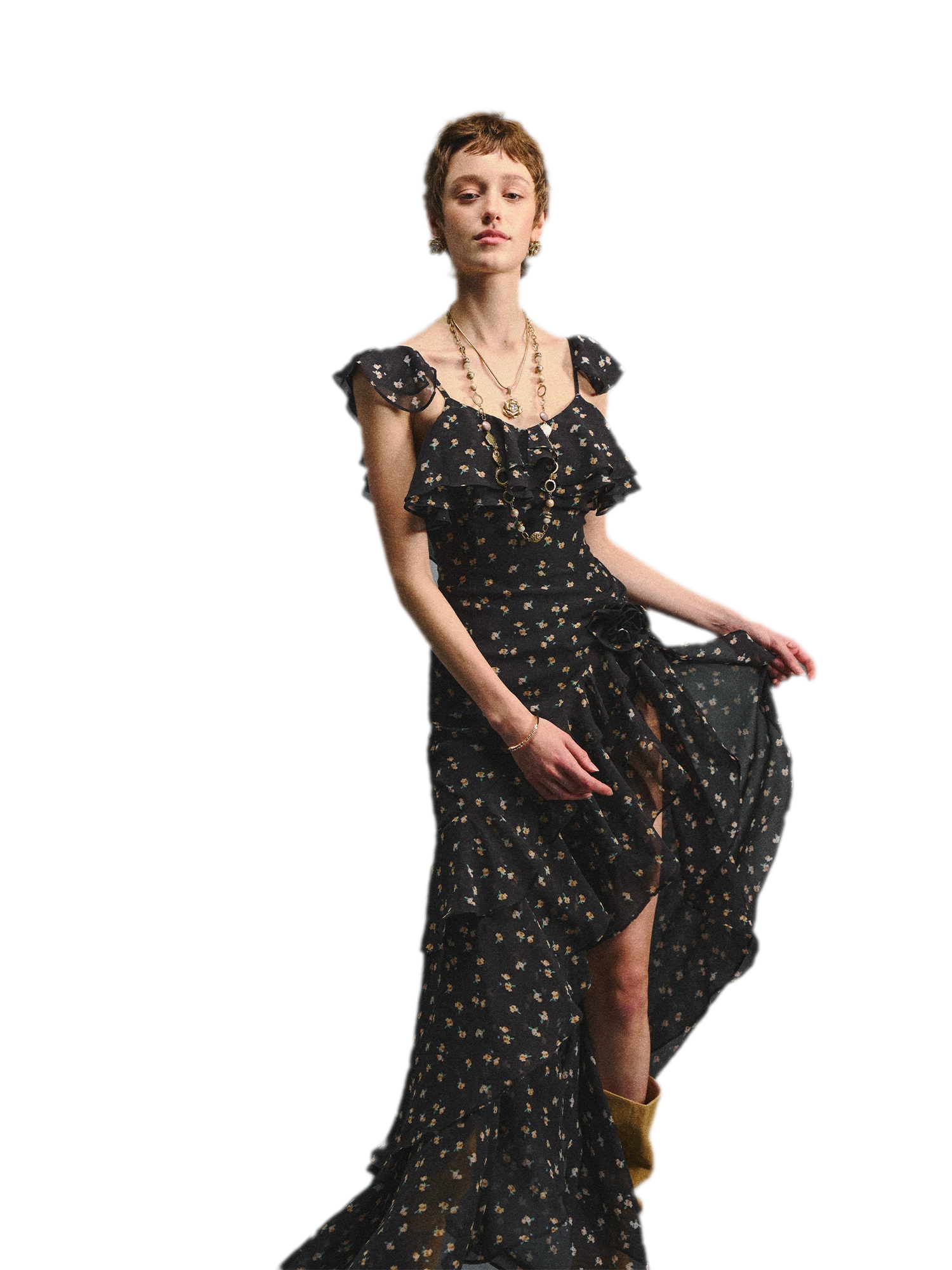 Floral Backless Ruffle Dress