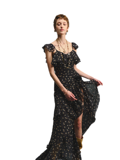 Floral Backless Ruffle Dress