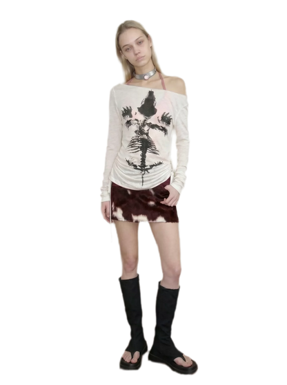 Sheer Asymmetric Skeleton Print Top
