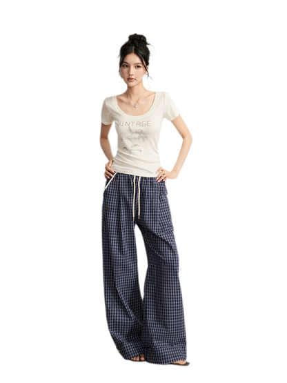 Plaid Wide-Leg Trousers