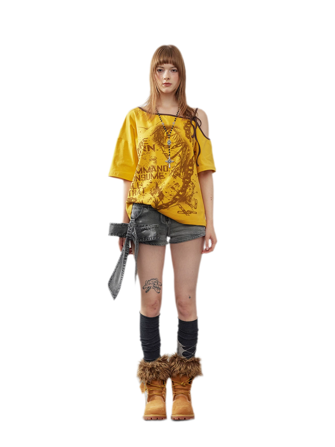 Washed Denim Asymmetrical Shorts