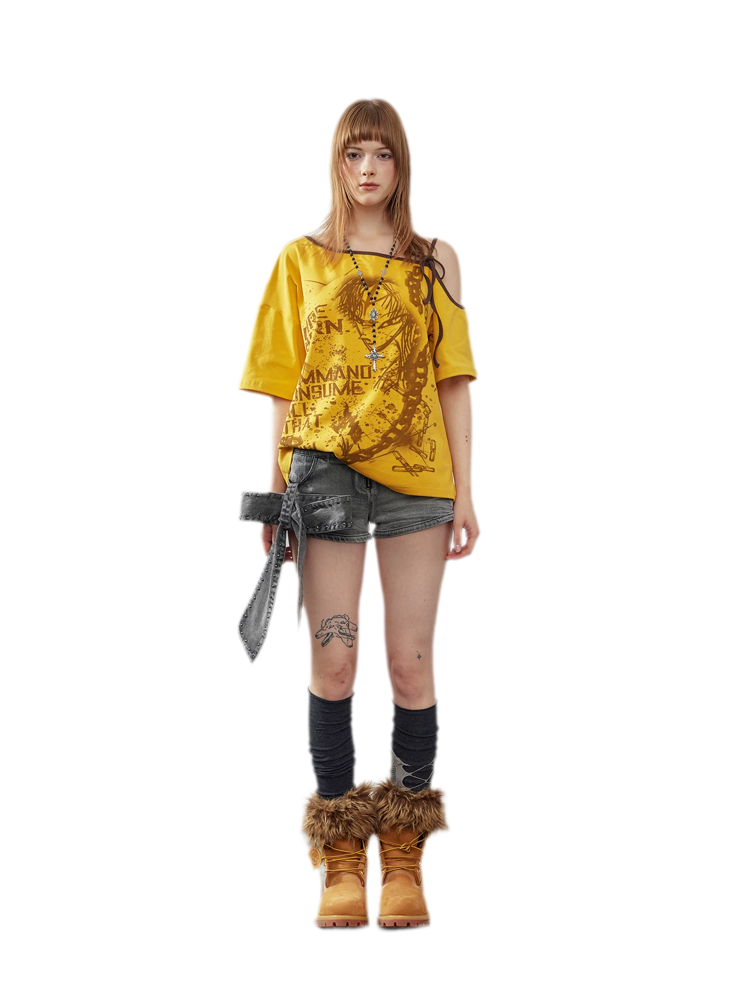 Washed Denim Asymmetrical Shorts