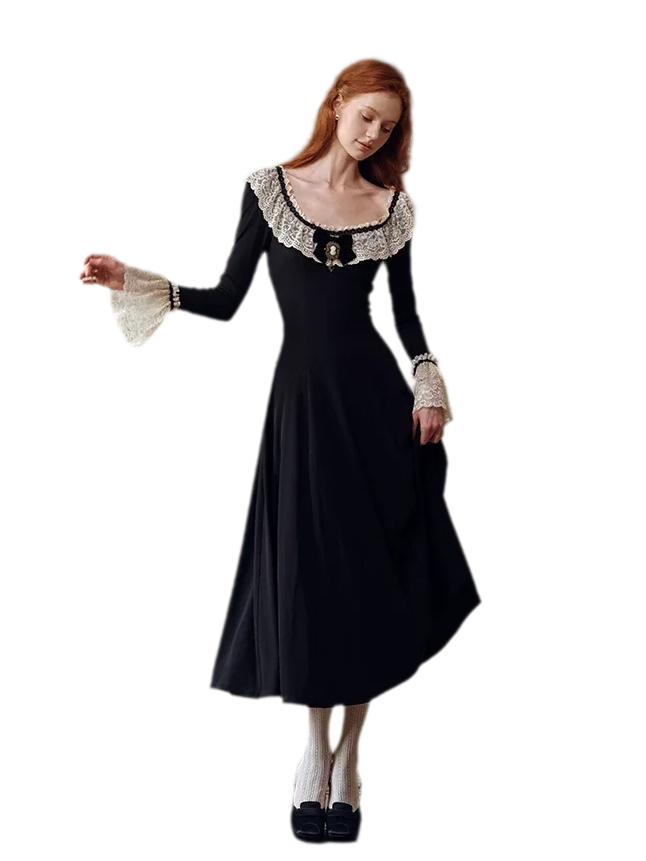 Stretch Lace Trim Knit Dress
