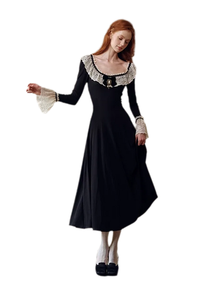 Stretch Lace Trim Knit Dress