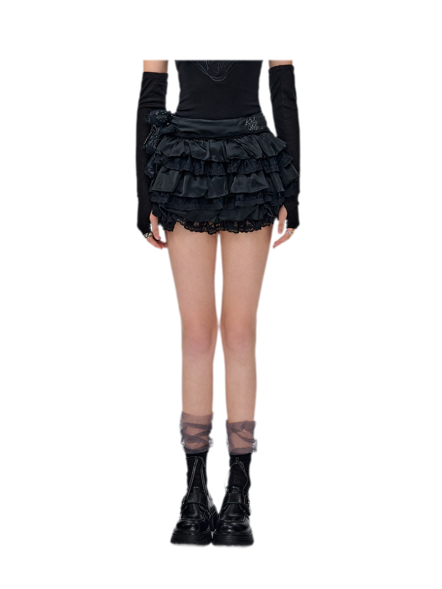 Lace Bear Puff Mini Skirt