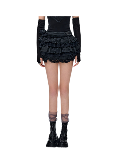 Lace Bear Puff Mini Skirt
