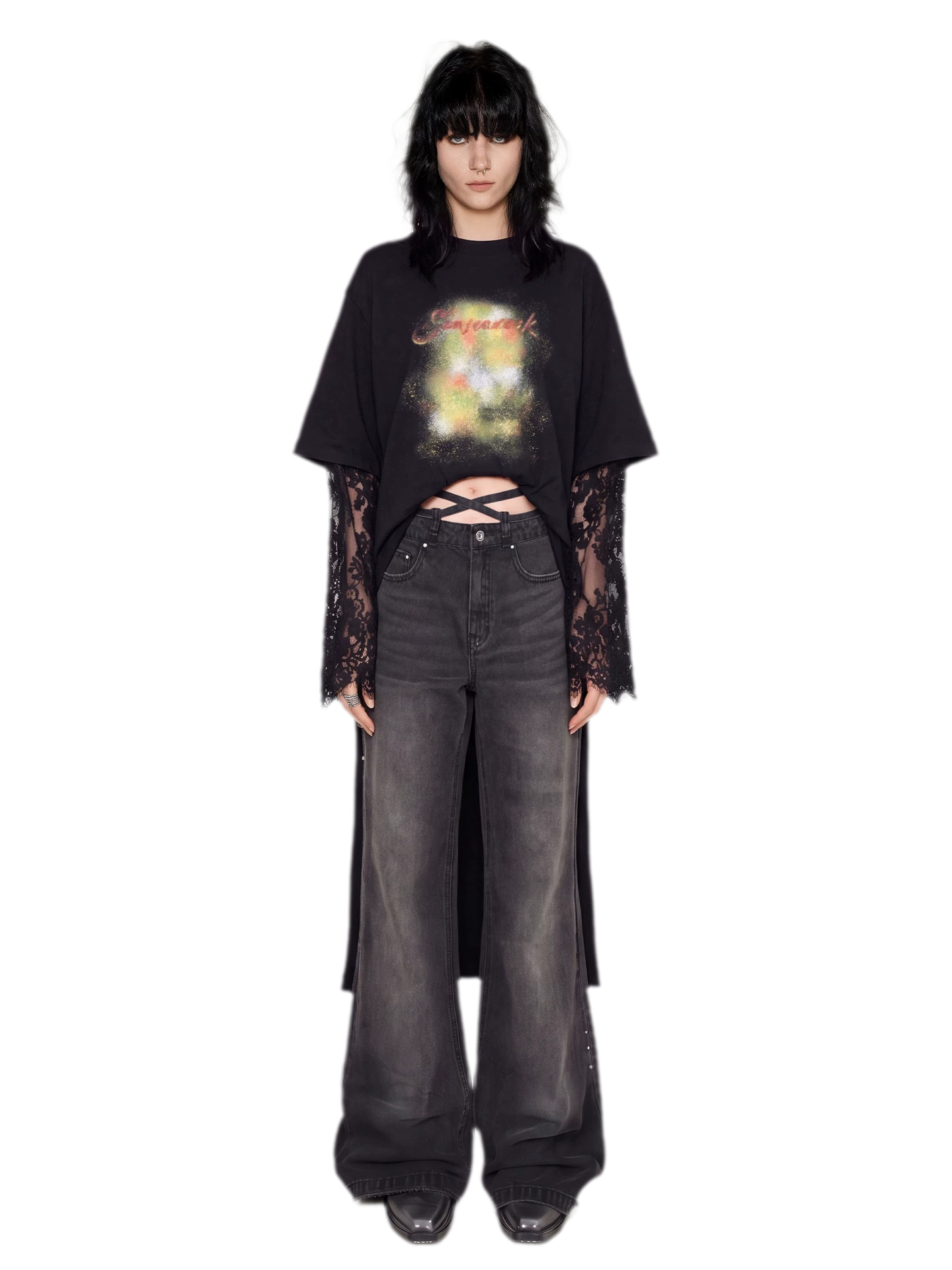 Rhinestone Micro-Flare Cotton Jeans
