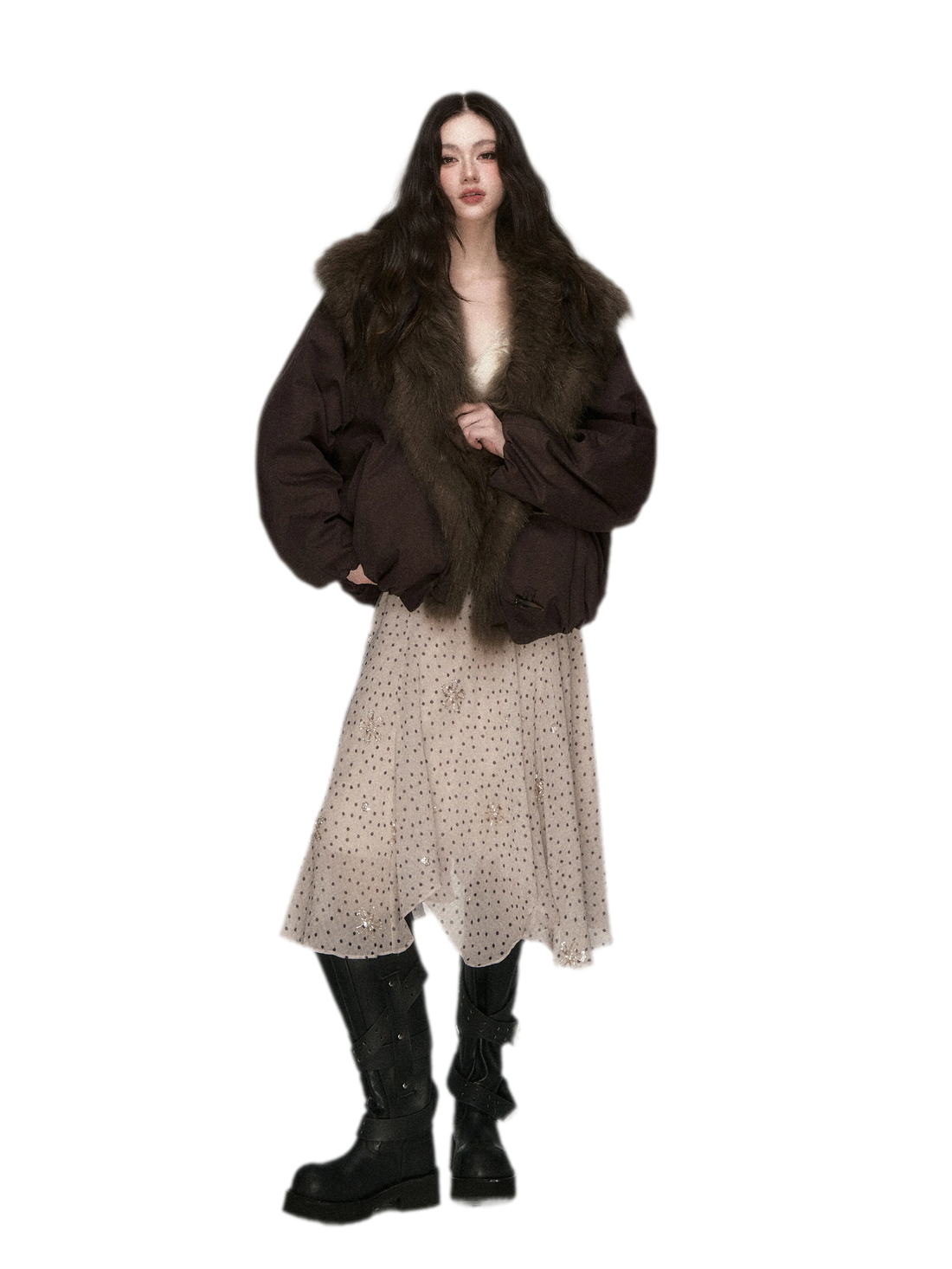 Fox Fur Cropped Down Jacket