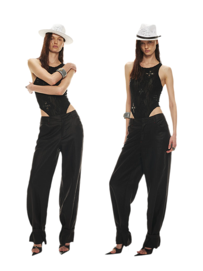 Tencel Linen Vintage Contrast Stitch Casual Pants