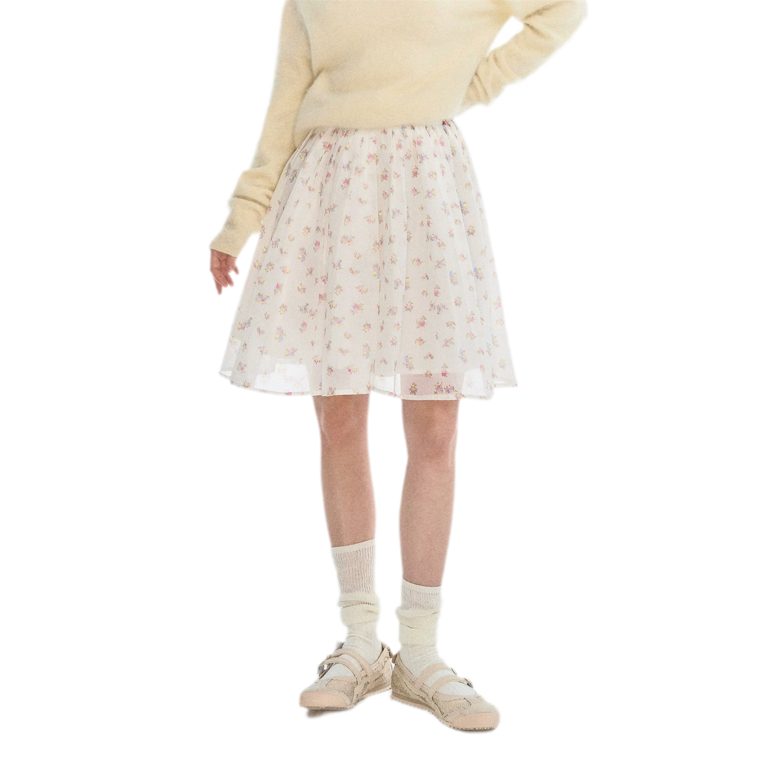 Pleated Floral A-Line Skirt