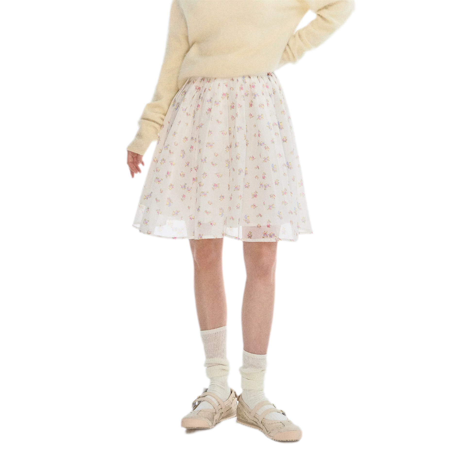 Pleated Floral A-Line Skirt