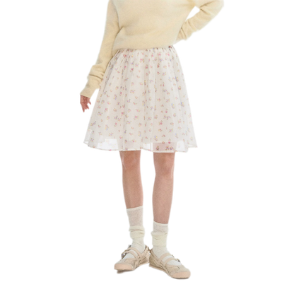 Pleated Floral A-Line Skirt