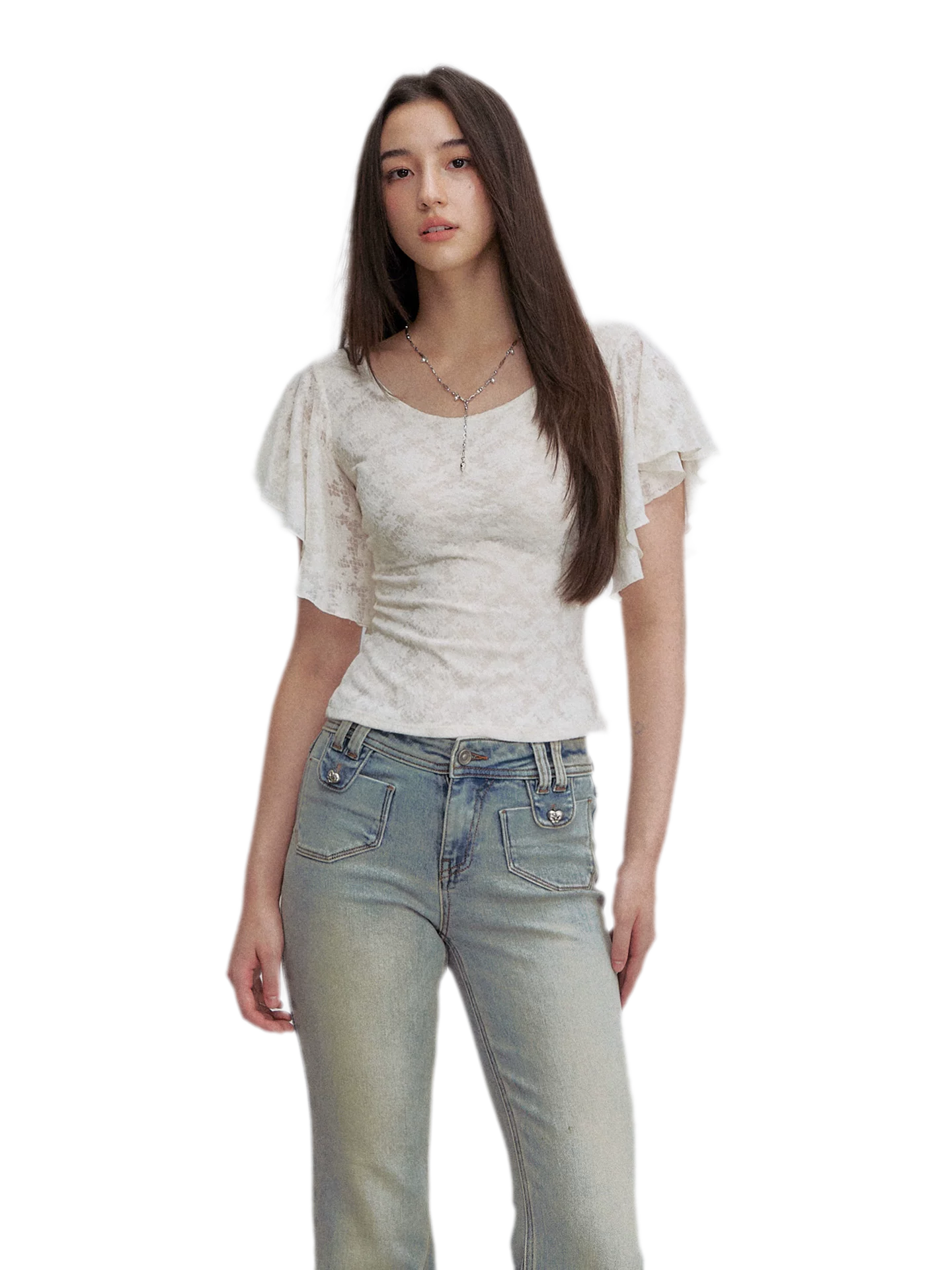 Lace Textured Flutter Tee