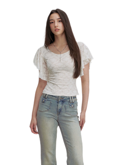 Lace Textured Flutter Tee
