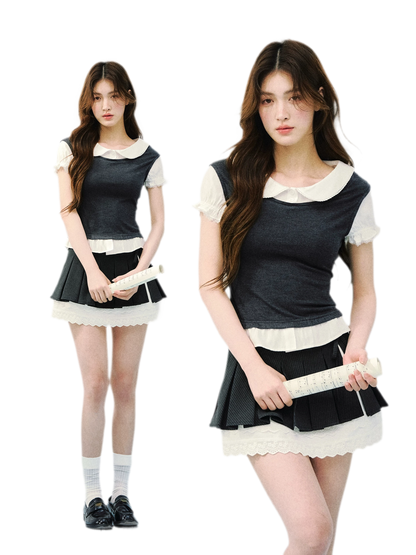High-Intellect Tencel Wool Faux Two-Piece T-Shirt