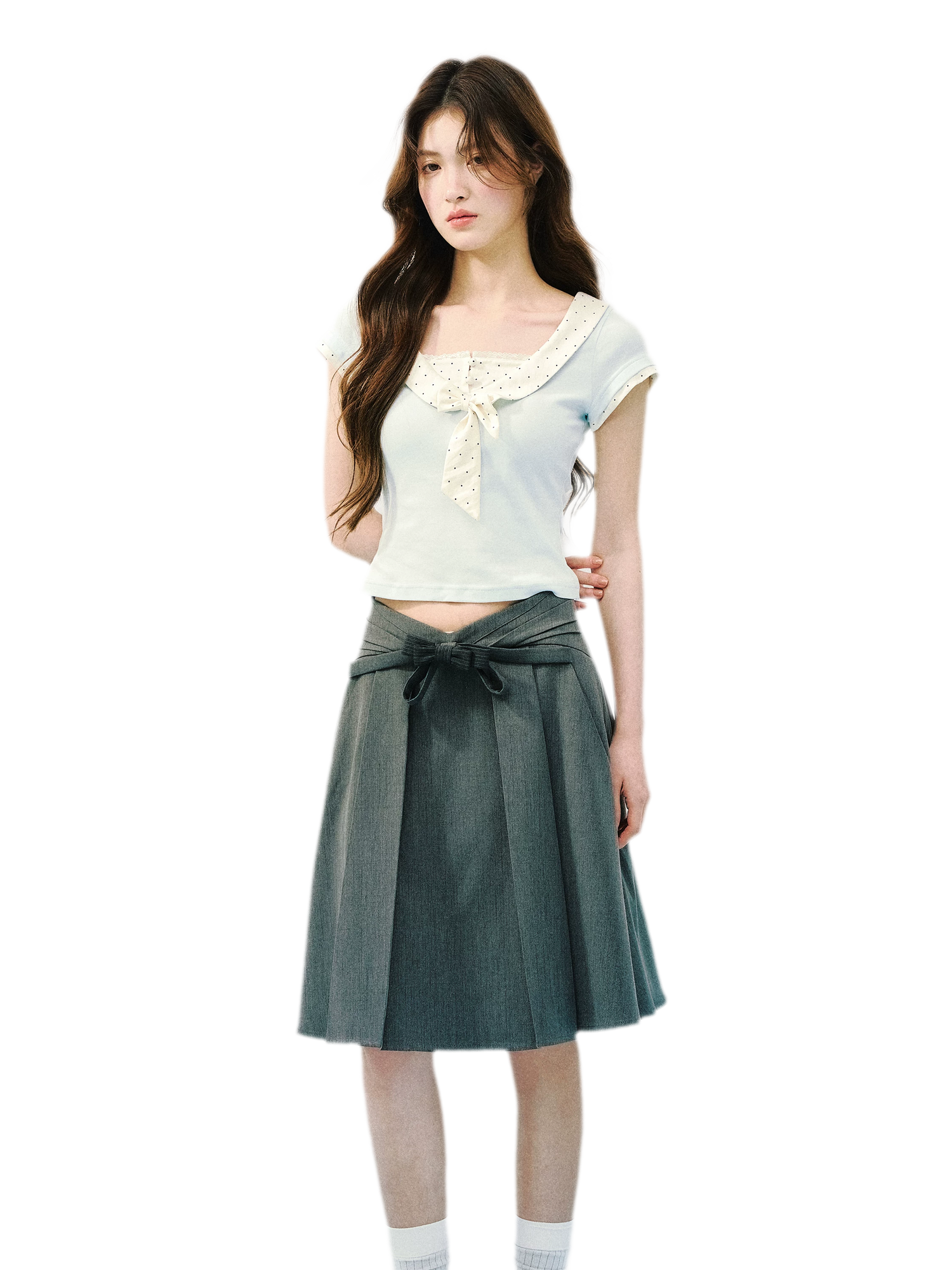 High Waist Pleated Midi Skirt
