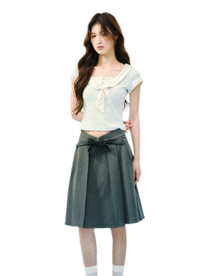High Waist Pleated Midi Skirt