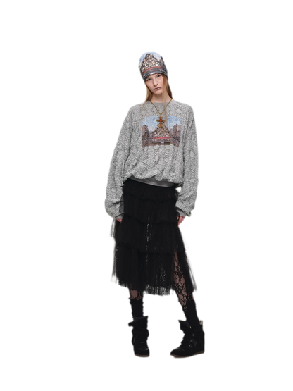Distressed Cat Graphic Sweatshirt