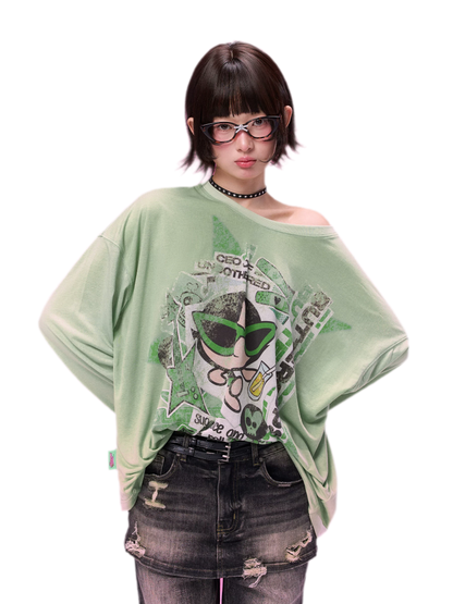 Distressed Print Long-Sleeve T-Shirt