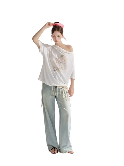 Starry Crystal Wide-Leg High-Waist Jeans