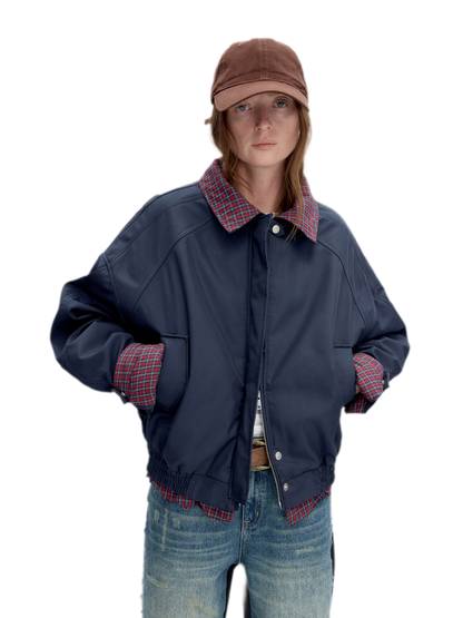 Vintage Plaid Padded Windbreaker Jacket