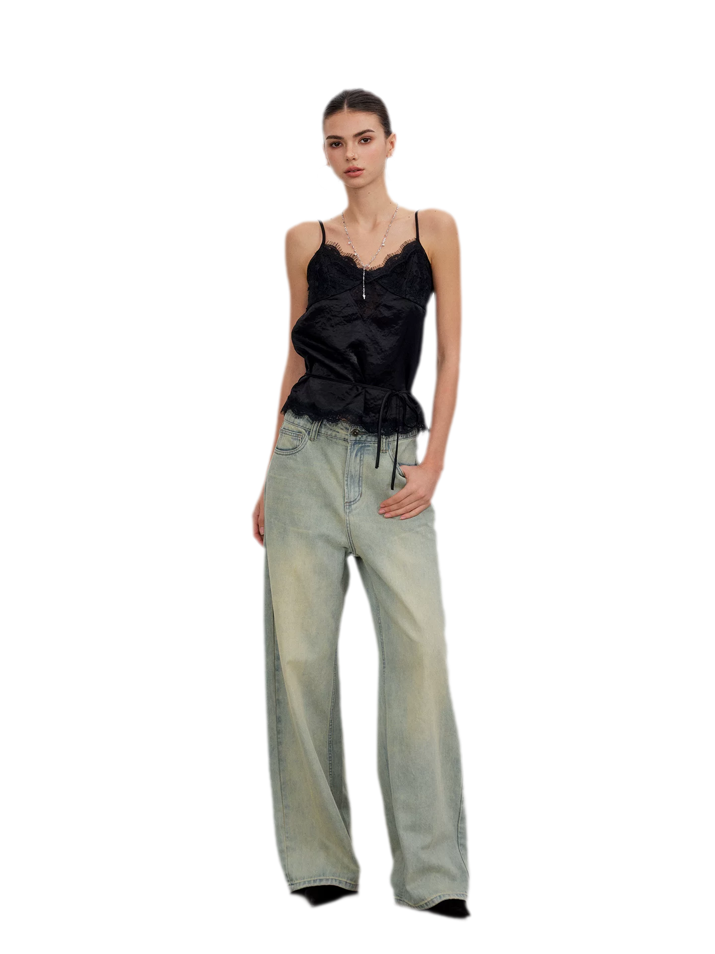 Lace Tie Waist Satin Camisole