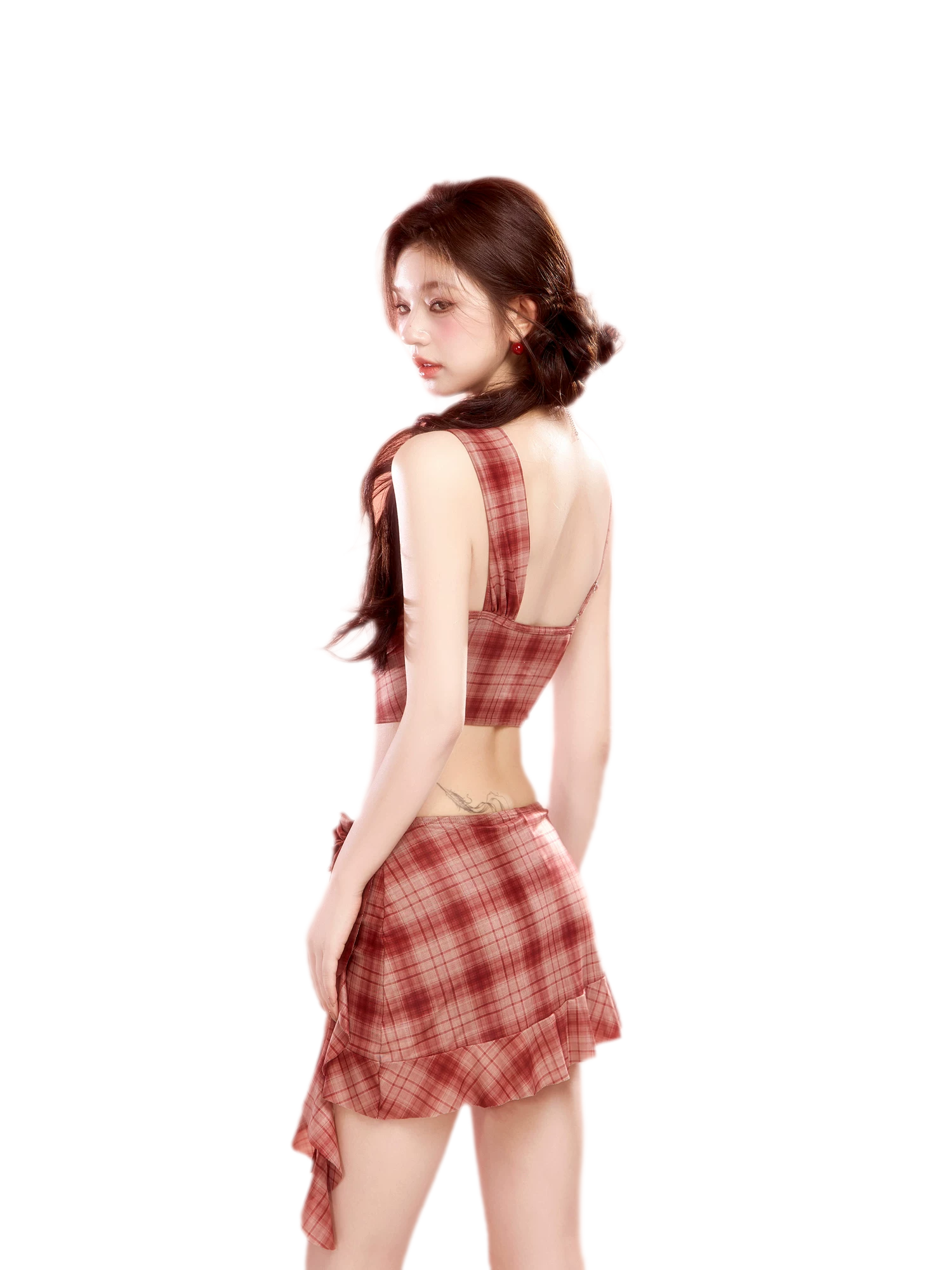 Plaid Cowl Neck Skort Set