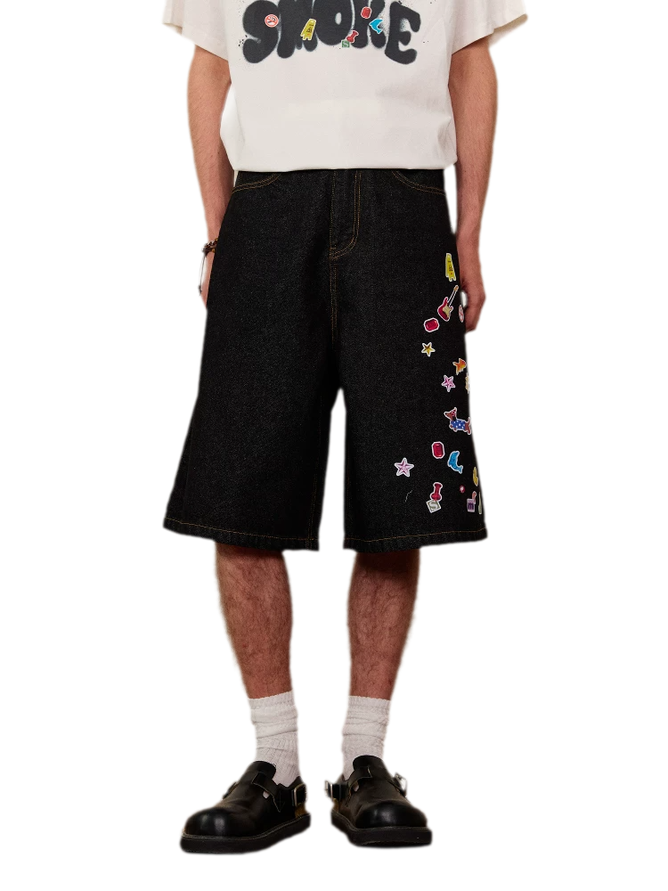 Sticker Design Denim Pants