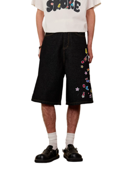 Sticker Design Denim Pants