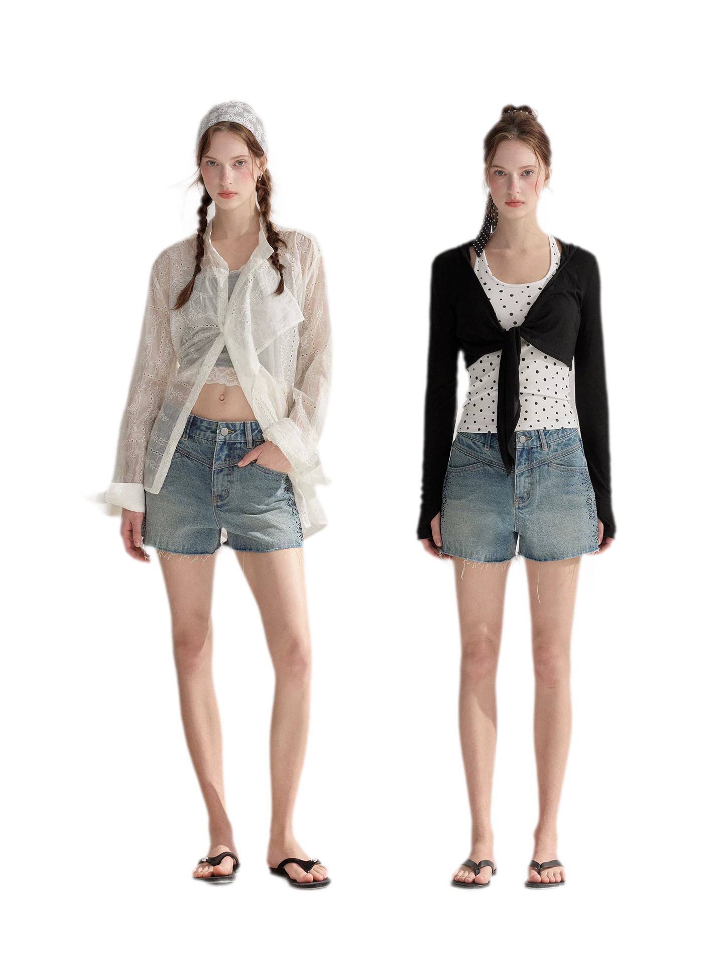 Vintage Washed Blue Rhinestone Denim Shorts