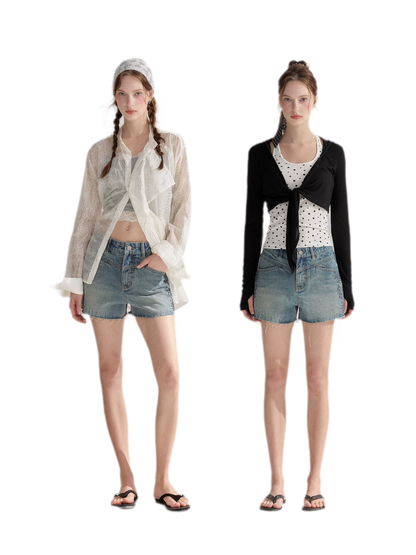 Vintage Washed Blue Rhinestone Denim Shorts