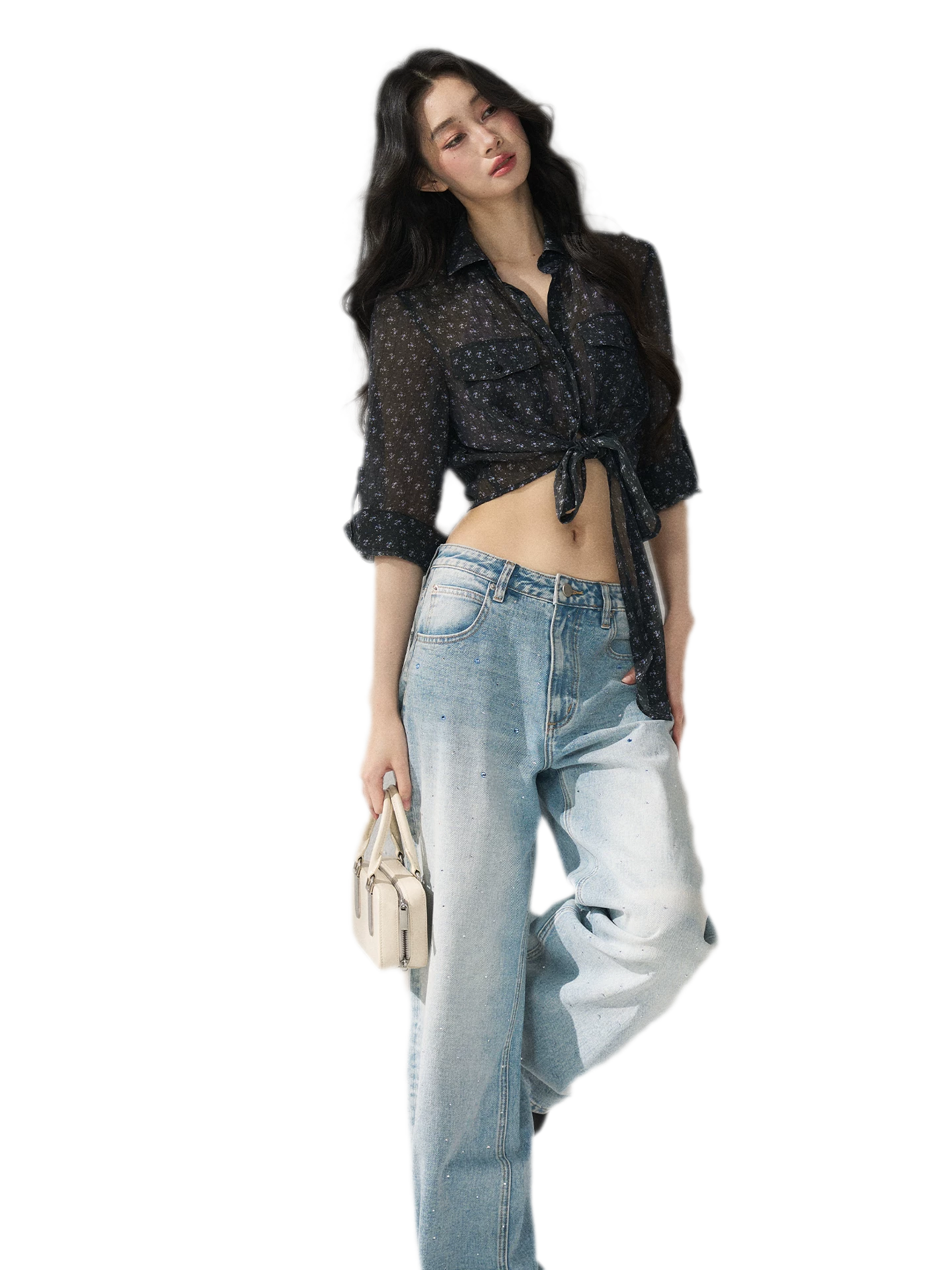 Floral Sheer Tie Shirt