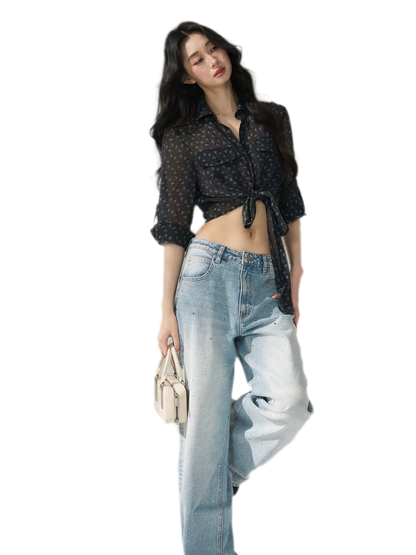 Floral Sheer Tie Shirt