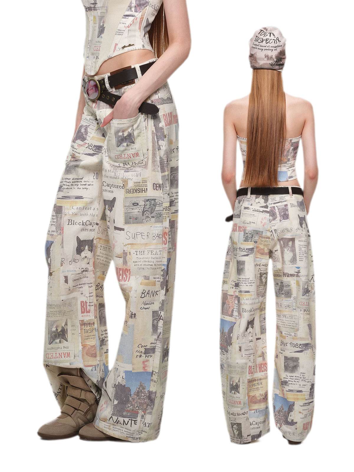 Pantalon en toile imprimé à jambes larges