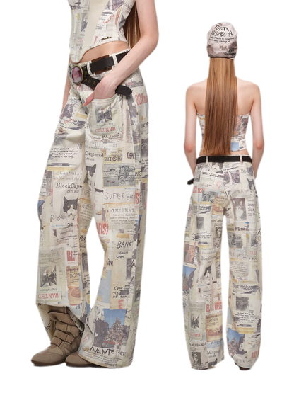 Pantalon en toile imprimé à jambes larges
